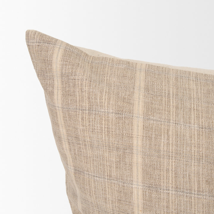 Jensen Beige and Gray Plaid Cotton-Linen Decorative Square Pillow Cover Decor Mercana