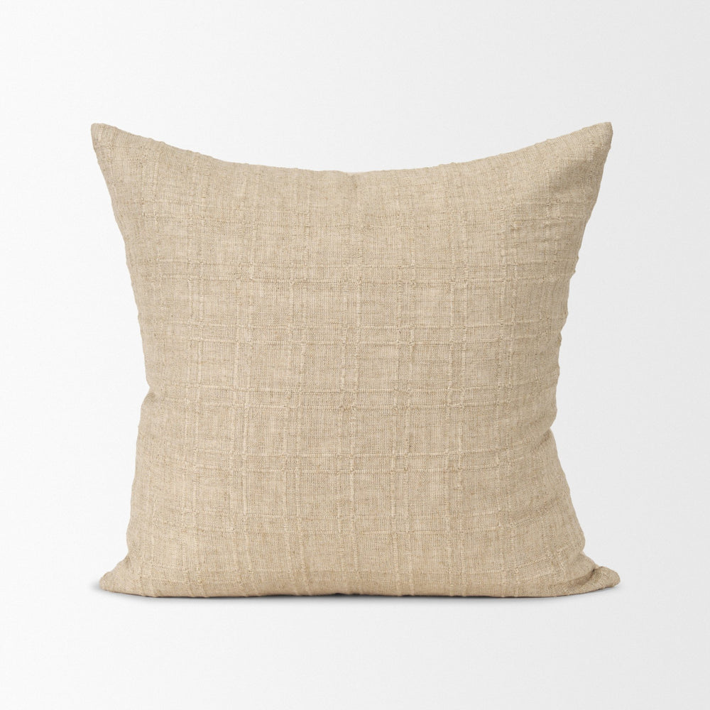 Jeren Beige Checker Textured Cotton-Linen Decorative Square Pillow Cover Decor Mercana