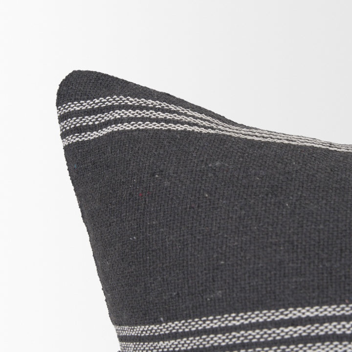 Jayme Gray and White Striped Cotton Decorative Lumbar Pillow Cover Decor Mercana