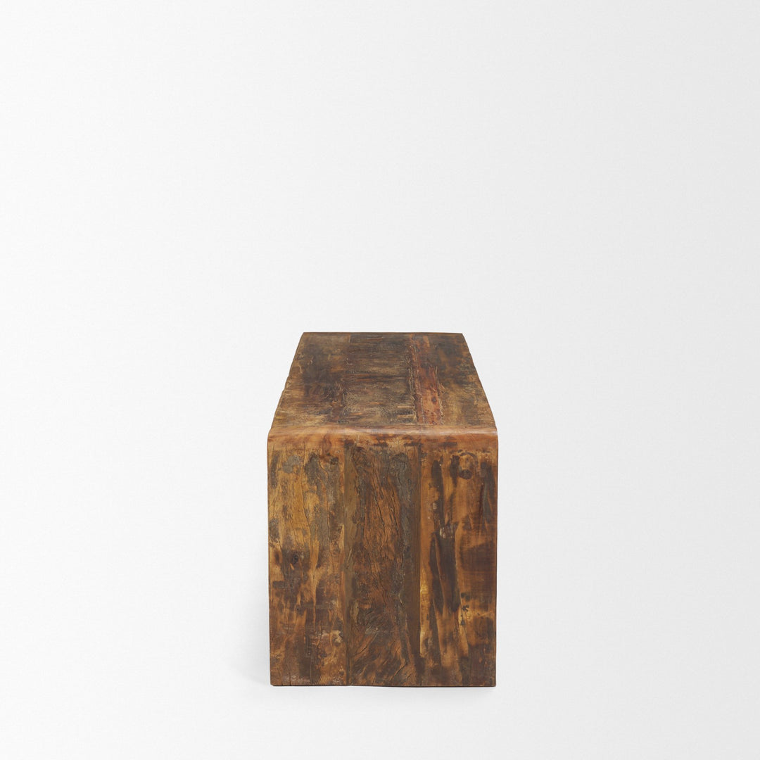 Estelle Rustic Brown Reclaimed Wood Bench Living Room Mercana