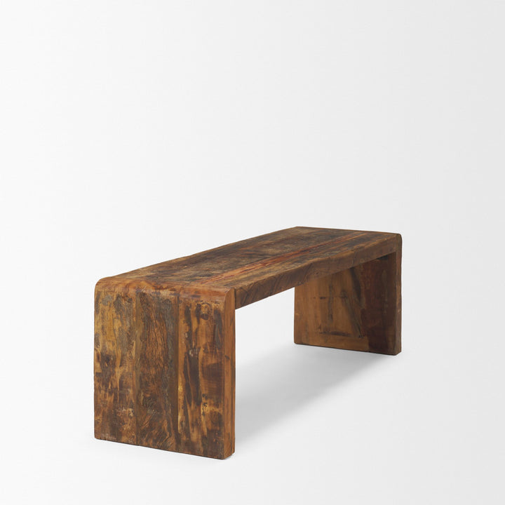 Estelle Rustic Brown Reclaimed Wood Bench Living Room Mercana