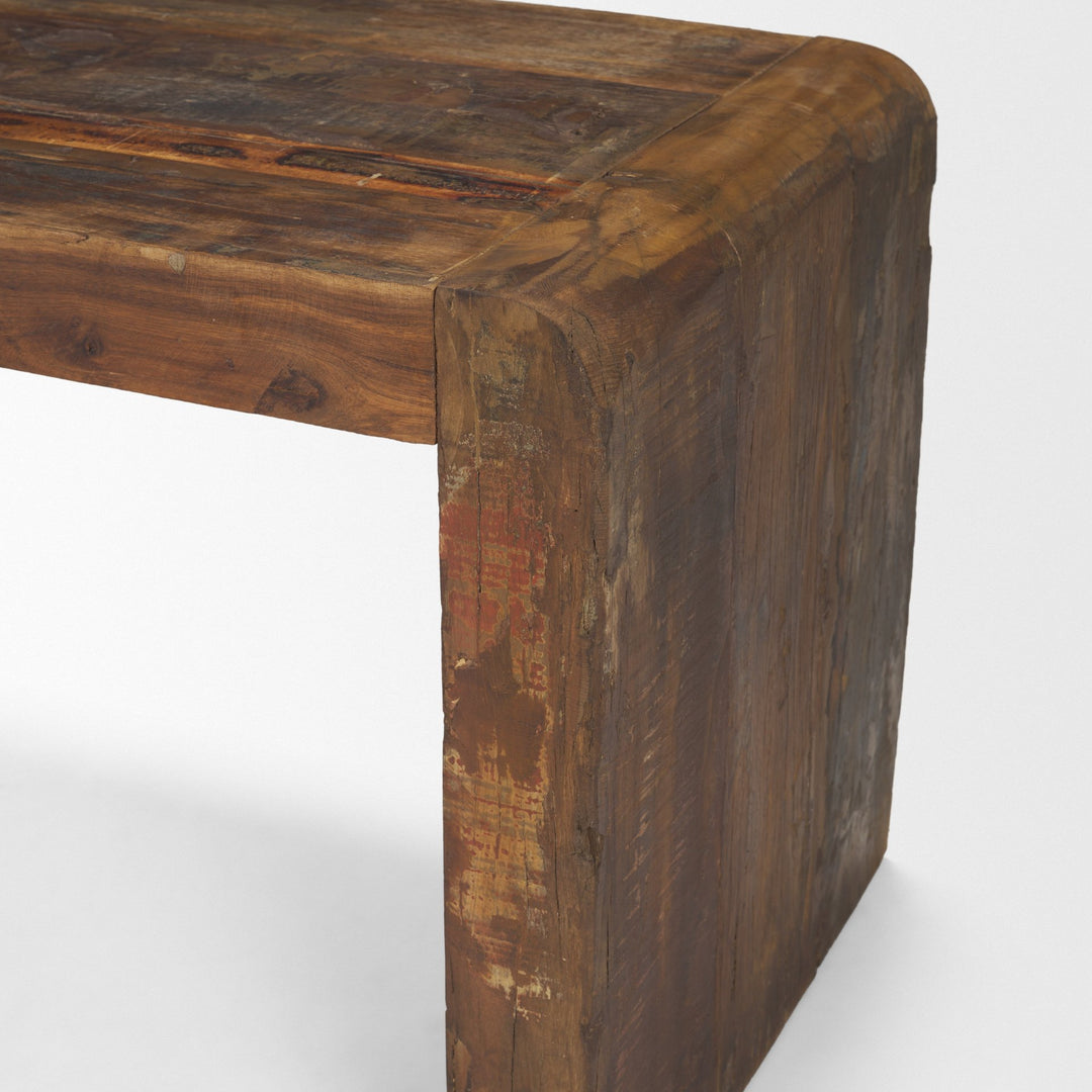 Estelle Rustic Brown Reclaimed Wood Bench Living Room Mercana