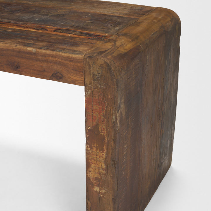 Estelle Rustic Brown Reclaimed Wood Bench Living Room Mercana