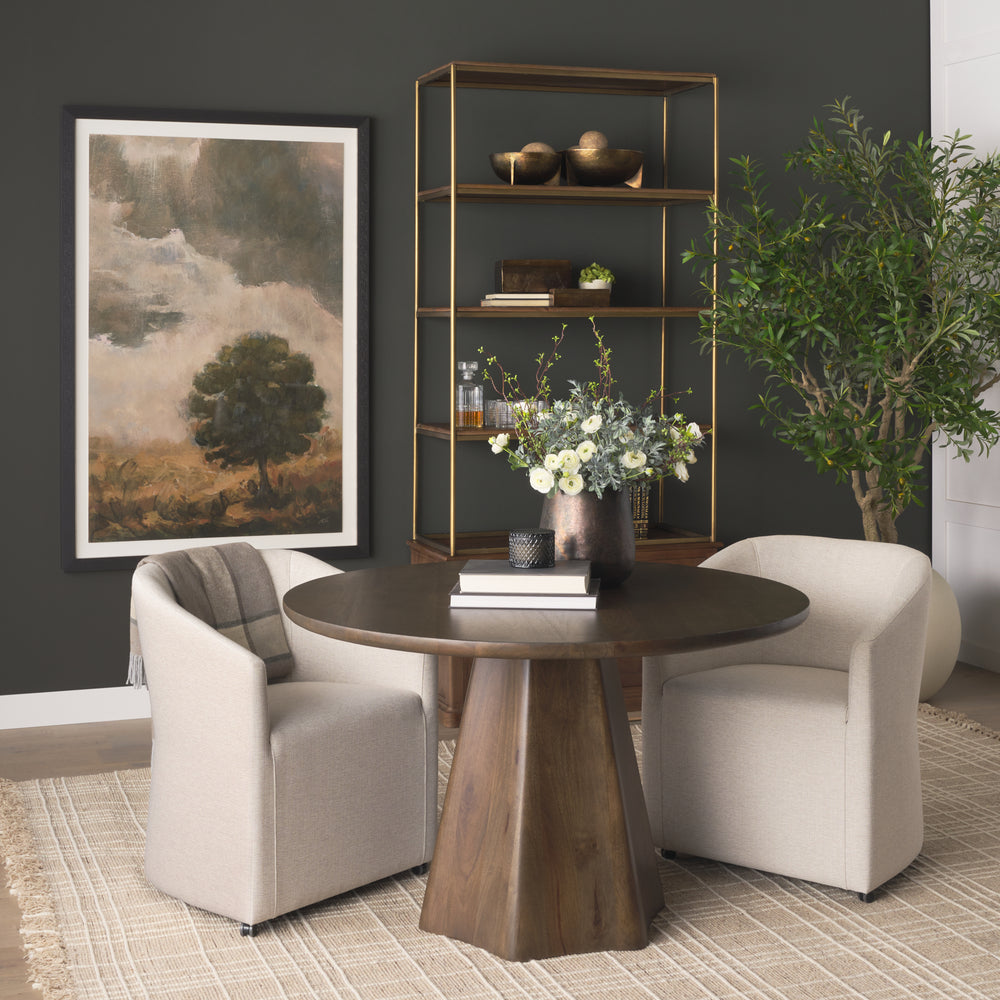 Baron Dark Brown Wood w/ Antiqued Aged Brass Metal 2-Door Open Shelving Unit Living Room Mercana