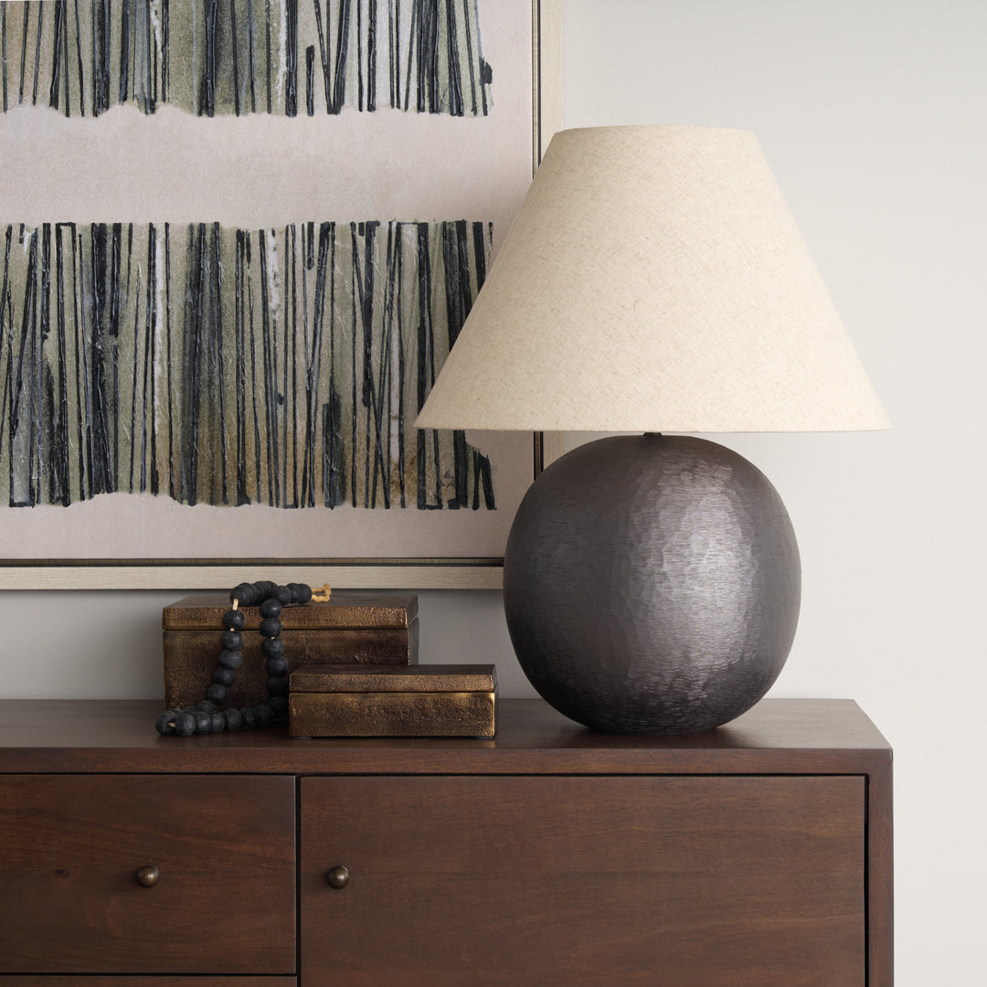 Sadiyah Black Brushed Metal w/ Beige Shade Table Lamp Decor Mercana