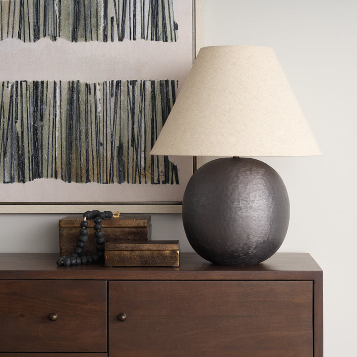 Sadiyah Black Brushed Metal w/ Beige Shade Table Lamp Decor Mercana