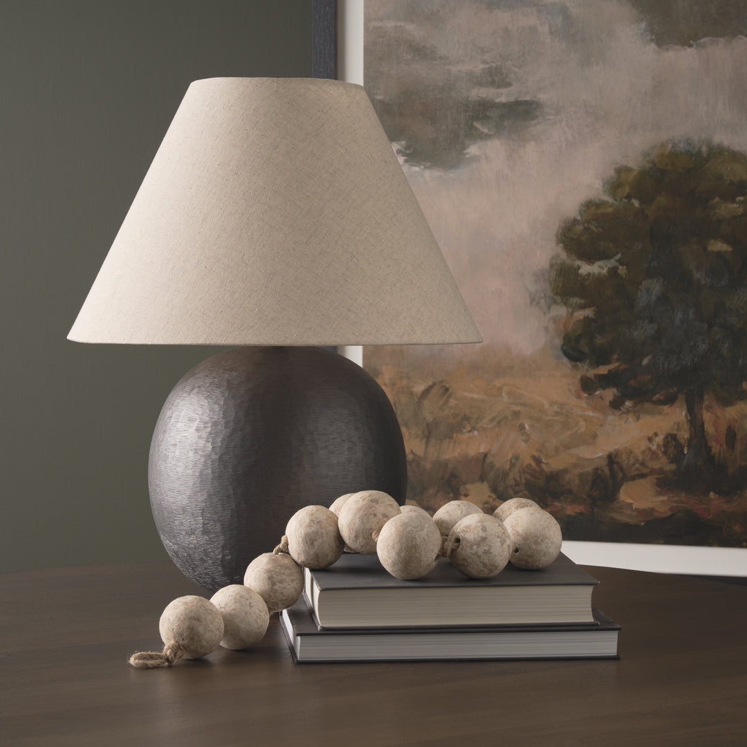 Sadiyah Black Brushed Metal w/ Beige Shade Table Lamp Decor Mercana