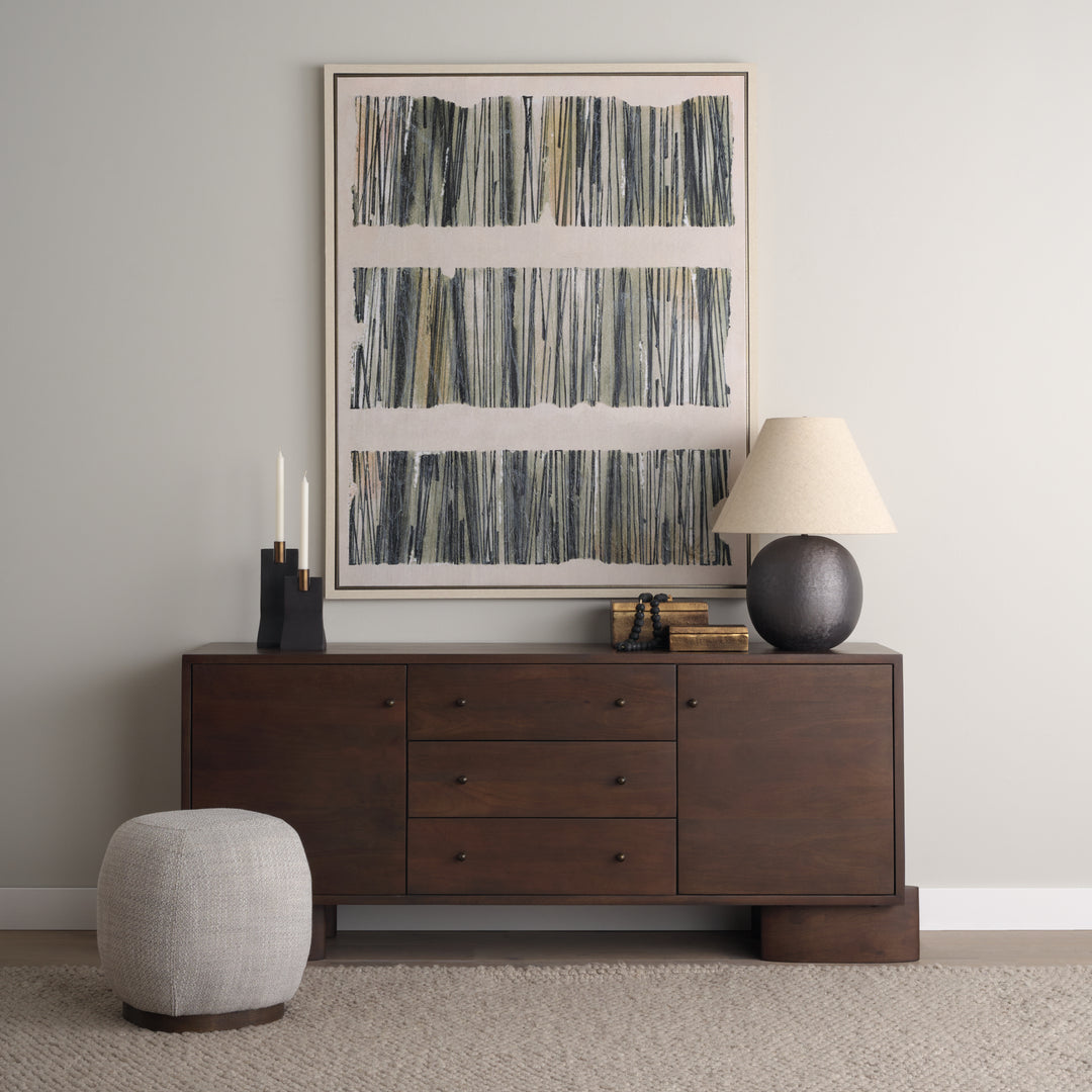 Jonan Dark Brown Wood w/ Dark Aged Brass 2 Door 3 Drawer Sideboard Dining Room Mercana