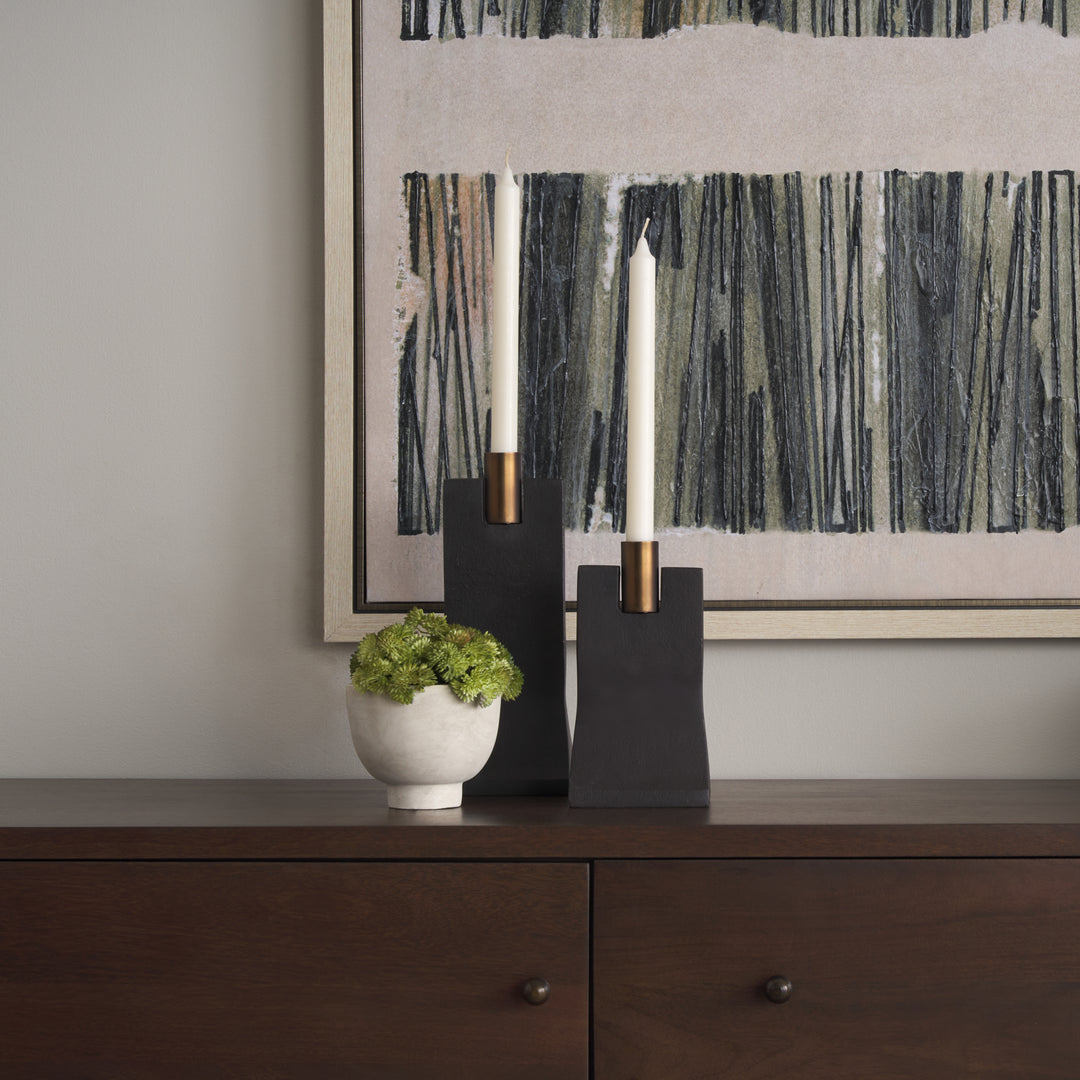 Polli Matte Black w/ Brushed Gold Metal Taper Candleholders (Set of 2) Decor Mercana