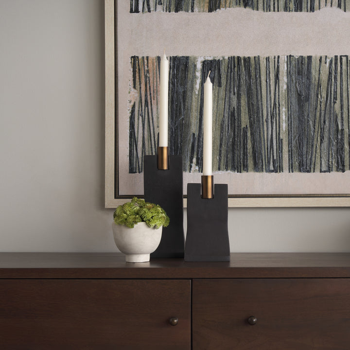 Polli Matte Black w/ Brushed Gold Metal Taper Candleholders (Set of 2) Decor Mercana