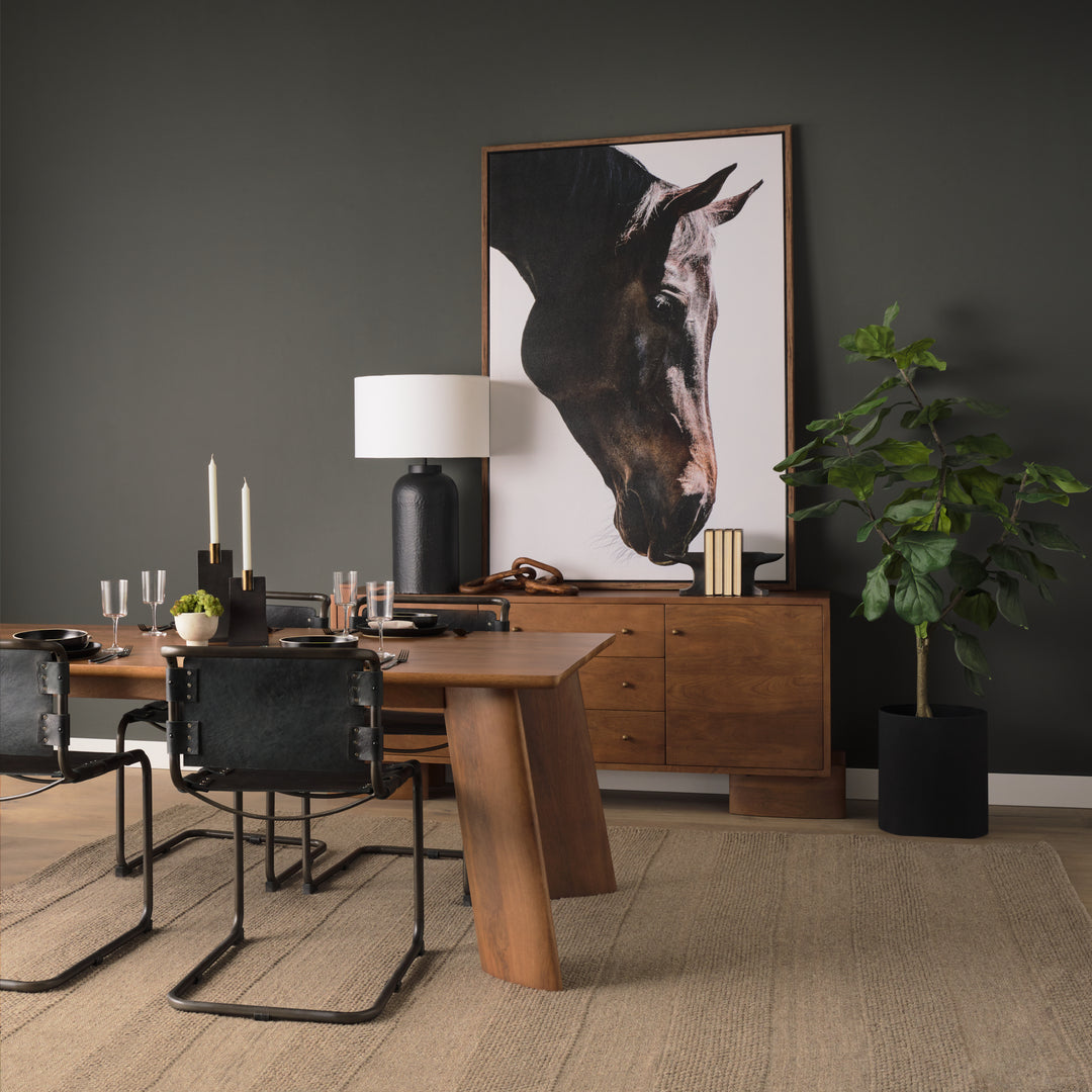 Berbick 33" Total Height Black Leather w/ Iron Frame Dining Chair Living Room Mercana