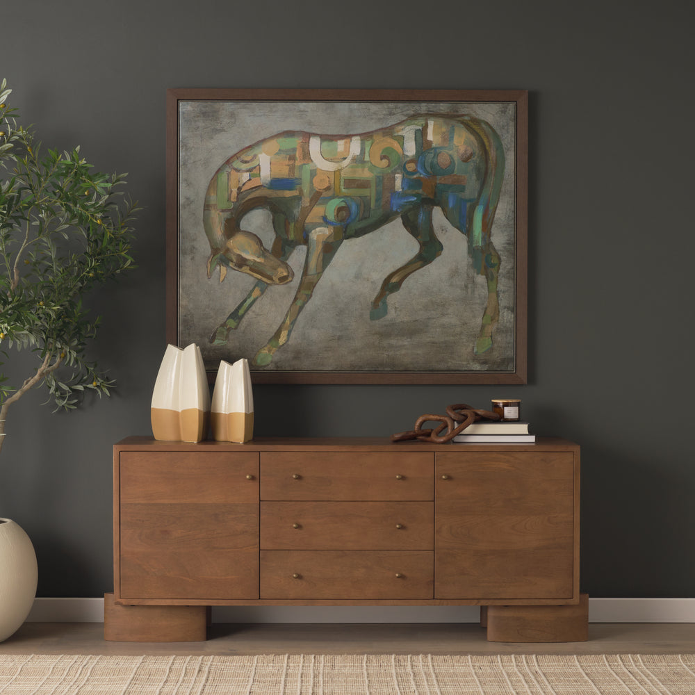 Jonan Medium Brown Wood w/ Dark Aged Brass 2 Door 3 Drawer Sideboard Dining Room Mercana