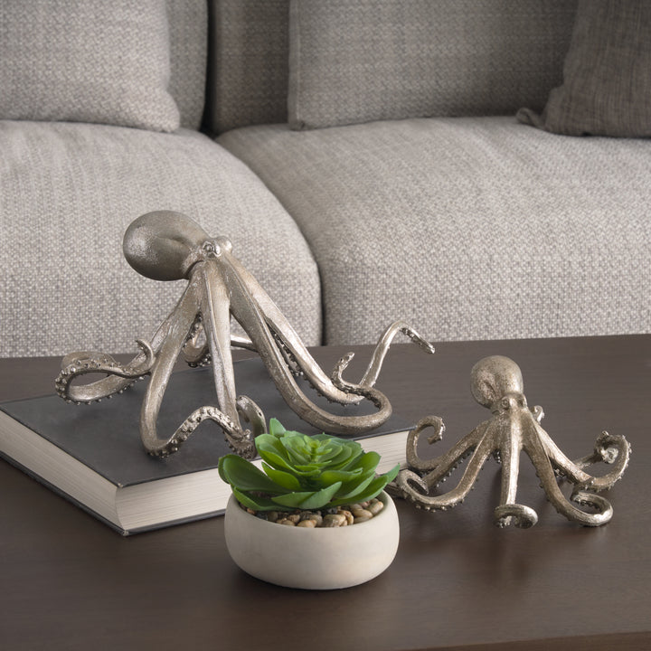 Strafford Medium 13L x 7W Silver Resin Octopus Decor Mercana