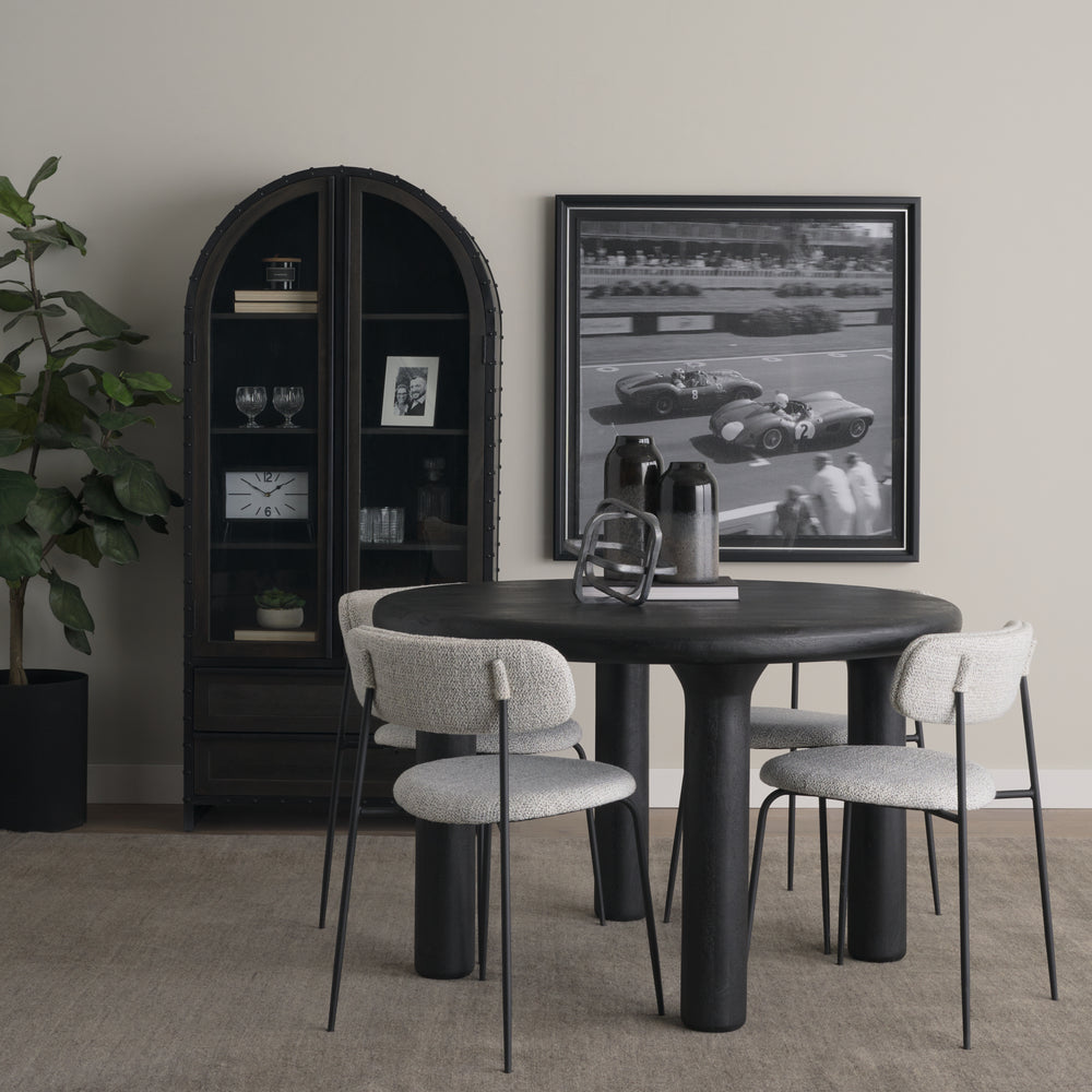 Gehry 72.3" H Dark Brown Metal Brown Wood and Glass Door Display Cabinet Living Room Mercana