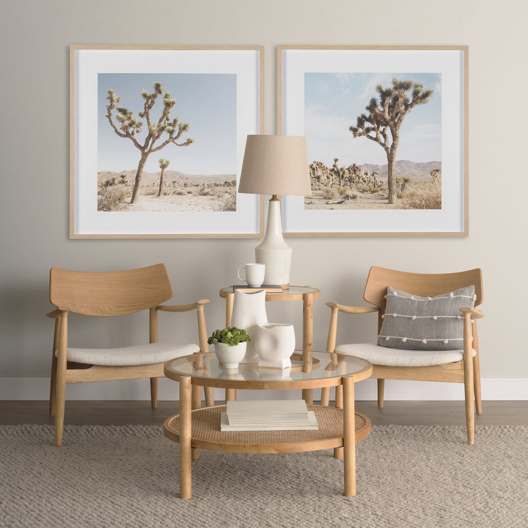 Weslyn Solid Light Brown Wood and Glass Top w/ Cane Side Table Living Room Mercana
