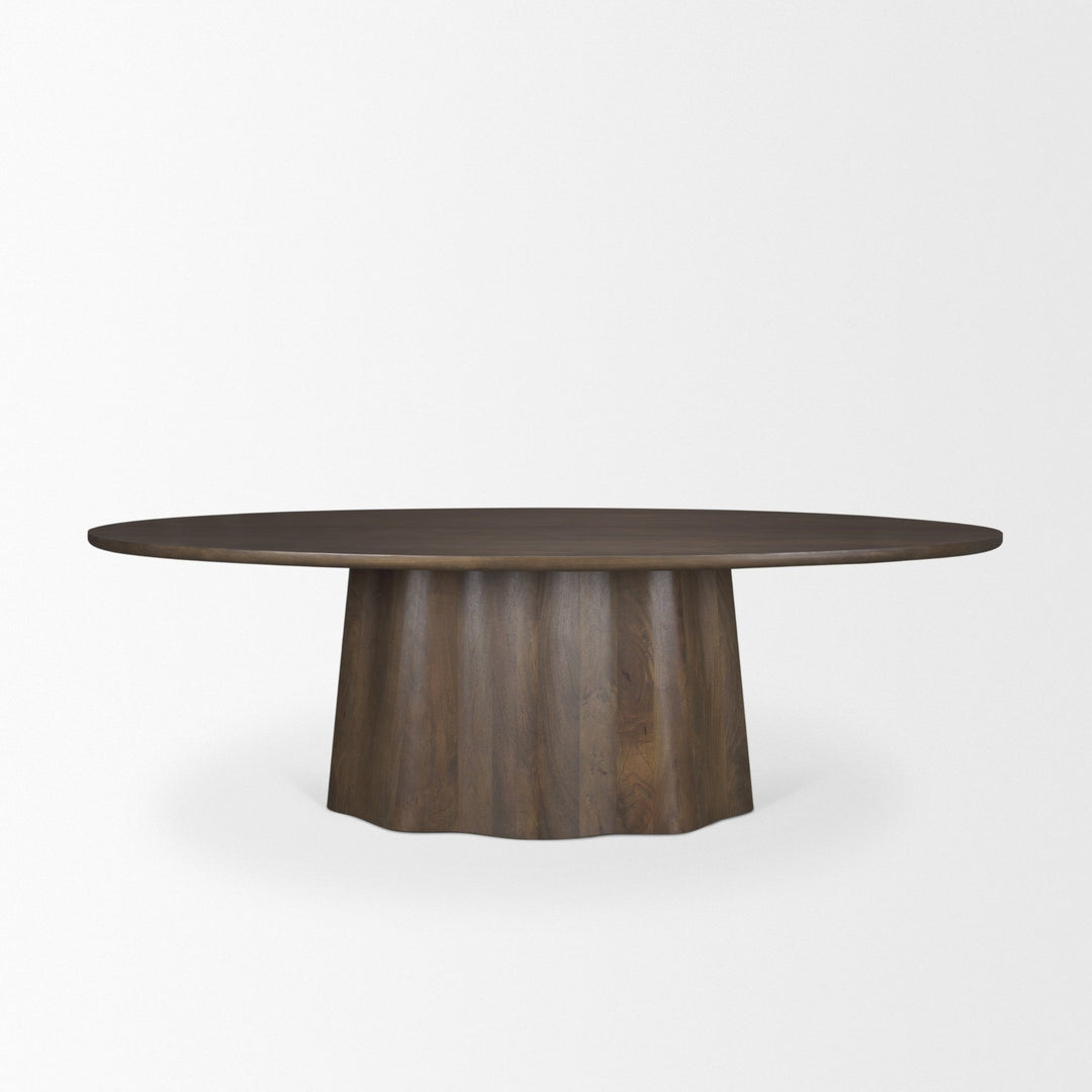 Jovani 94" Solid Dark Brown Mango Wood Oval Dining Table Dining Room Mercana