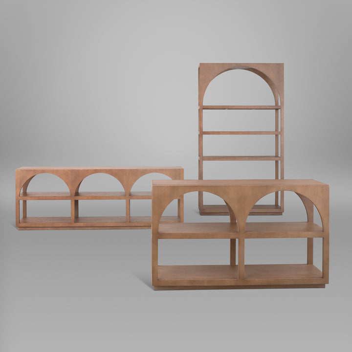 Bela Arched Shelving Unit Medium Brown Wood Living Room Mercana