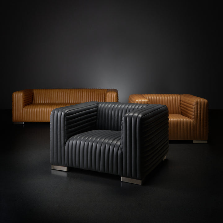Ricciardo Cognac Leather Three Seater Sofa Living Room Mercana