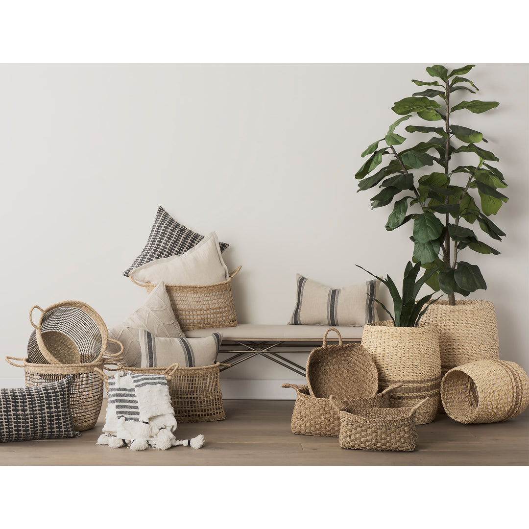 Emra (Set of 3) Light Brown Seagrass Rectangular Basket W/ Handles Decor Mercana