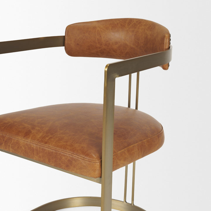 Hollyfield I Brown Leather Seat Gold Iron Frame Dining Chair Living Room Mercana