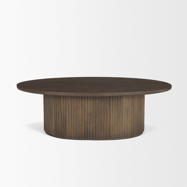 Terra Dark Brown Wood Oval Fluted Coffee Table Living Room Mercana