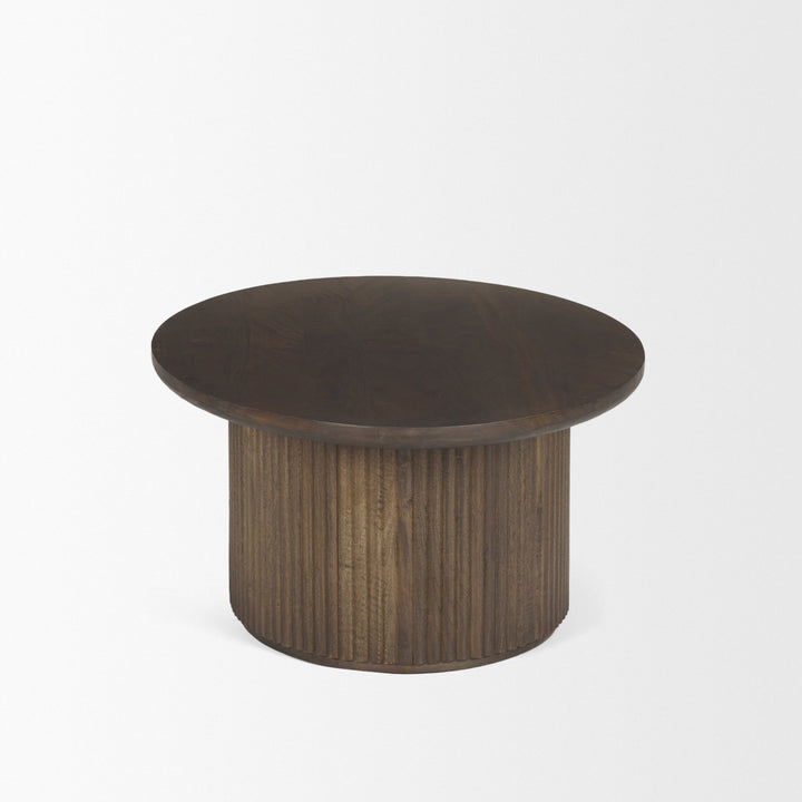 Terra Dark Brown Wood Oval Fluted Coffee Table Living Room Mercana