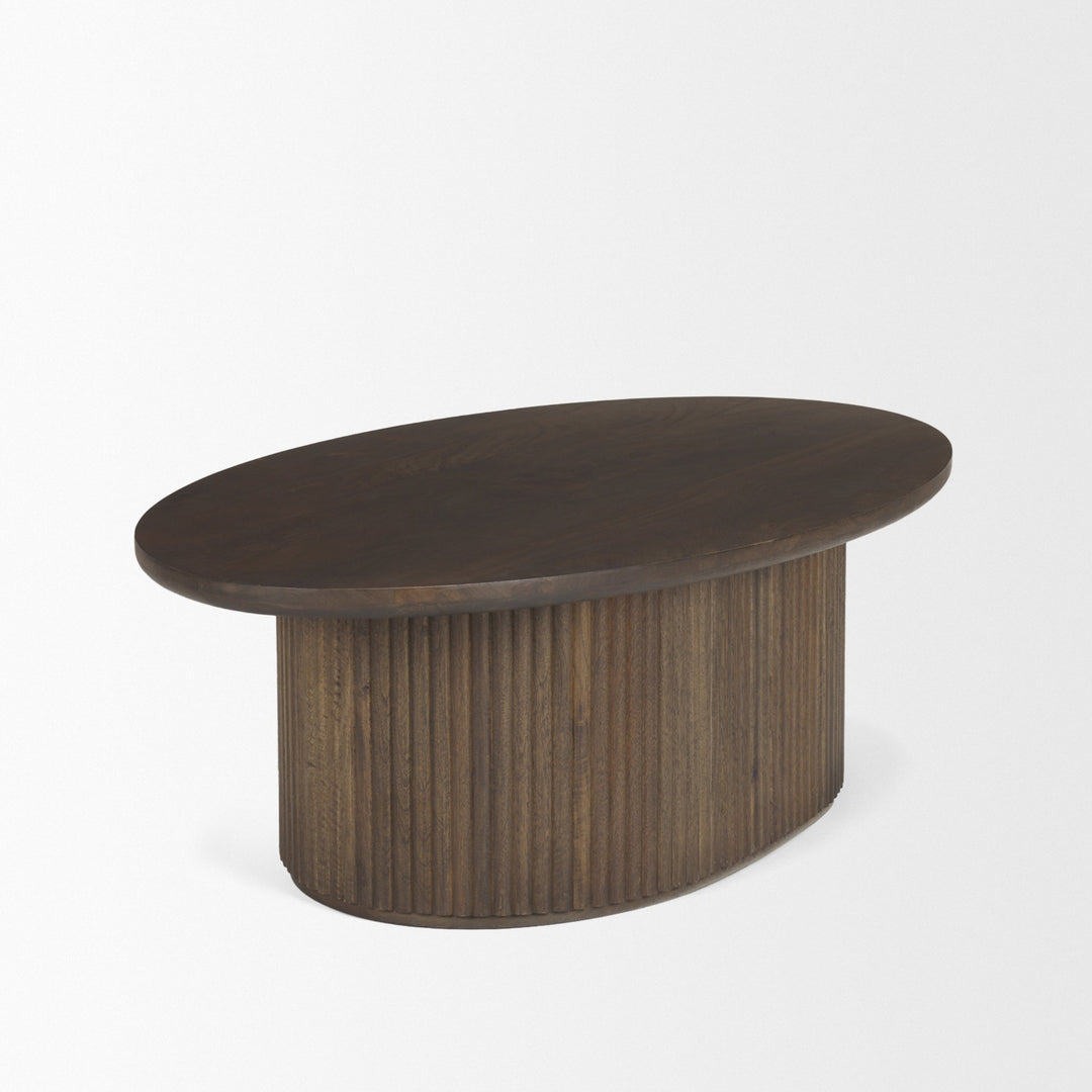 Terra Dark Brown Wood Oval Fluted Coffee Table Living Room Mercana