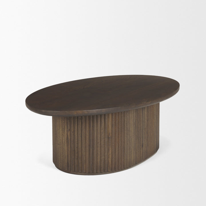 Terra Dark Brown Wood Oval Fluted Coffee Table Living Room Mercana