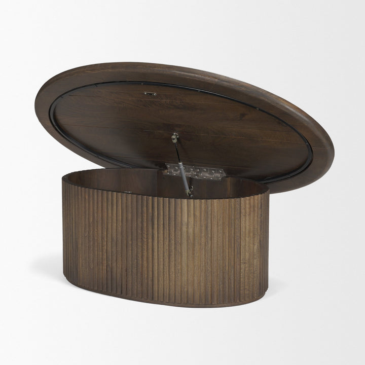 Terra Dark Brown Wood Oval Fluted Coffee Table Living Room Mercana
