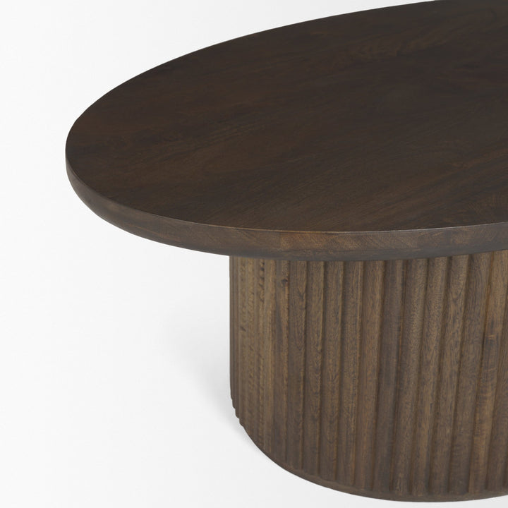 Terra Dark Brown Wood Oval Fluted Coffee Table Living Room Mercana