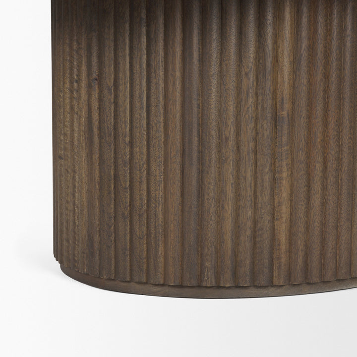Terra Dark Brown Wood Oval Fluted Coffee Table Living Room Mercana