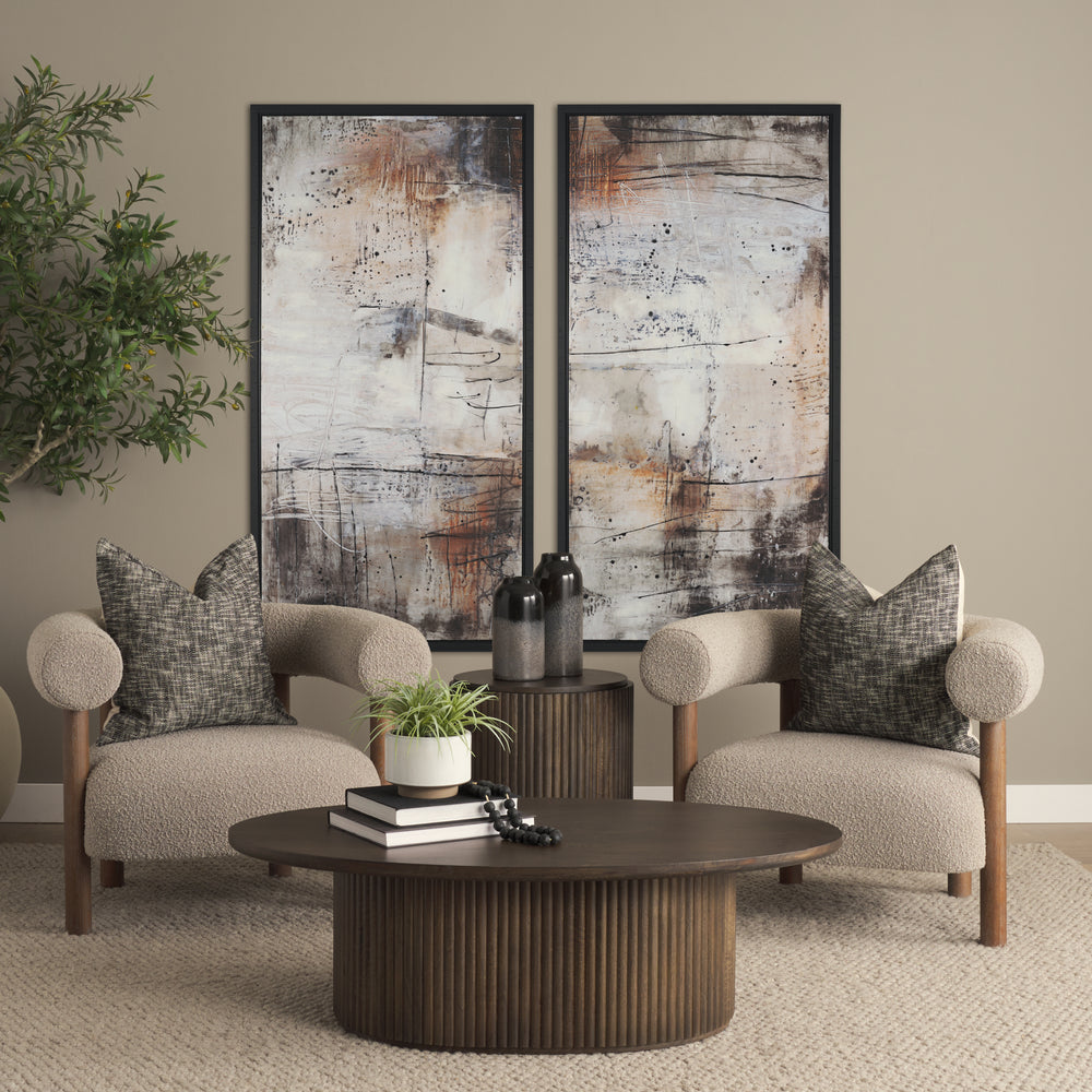 Terra Dark Brown Wood Oval Fluted Coffee Table Living Room Mercana