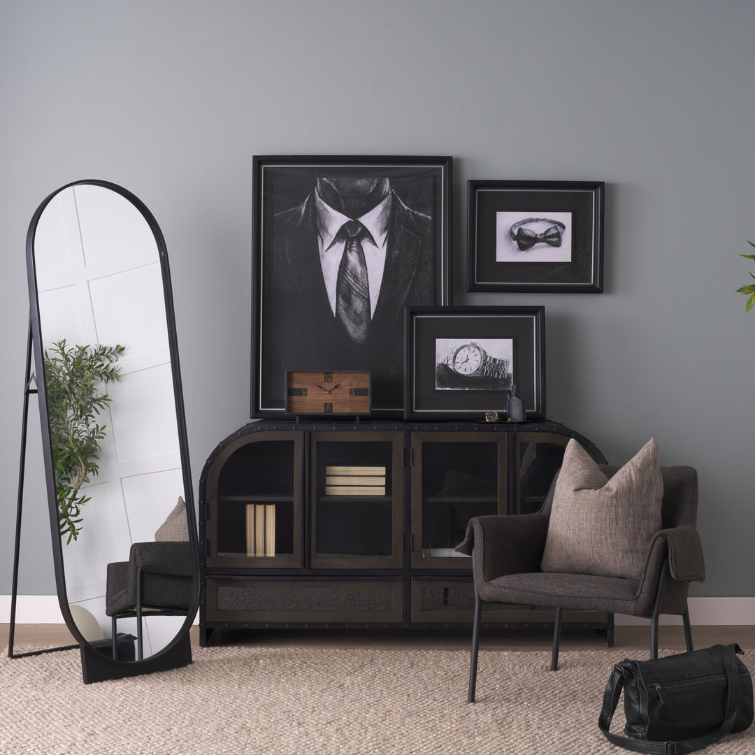 Harvey Black Metal and Wood Rectangular Table Clock Decor Mercana