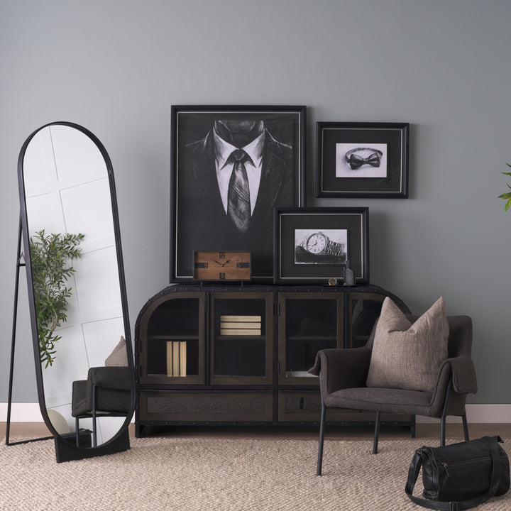 Harvey Black Metal and Wood Rectangular Table Clock Decor Mercana