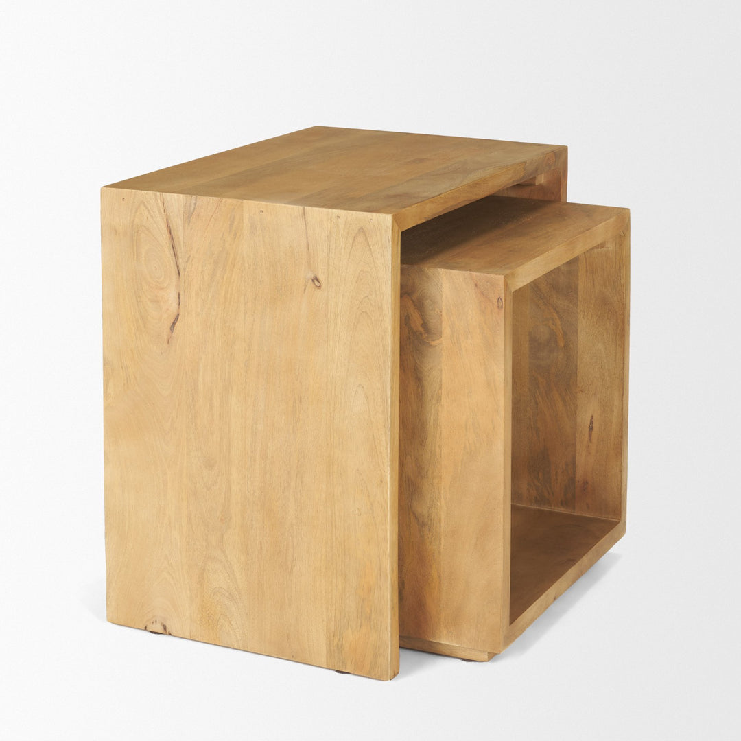 Alanna Set of 2 Brown Wood Nesting Accent Tables Dining Room Mercana