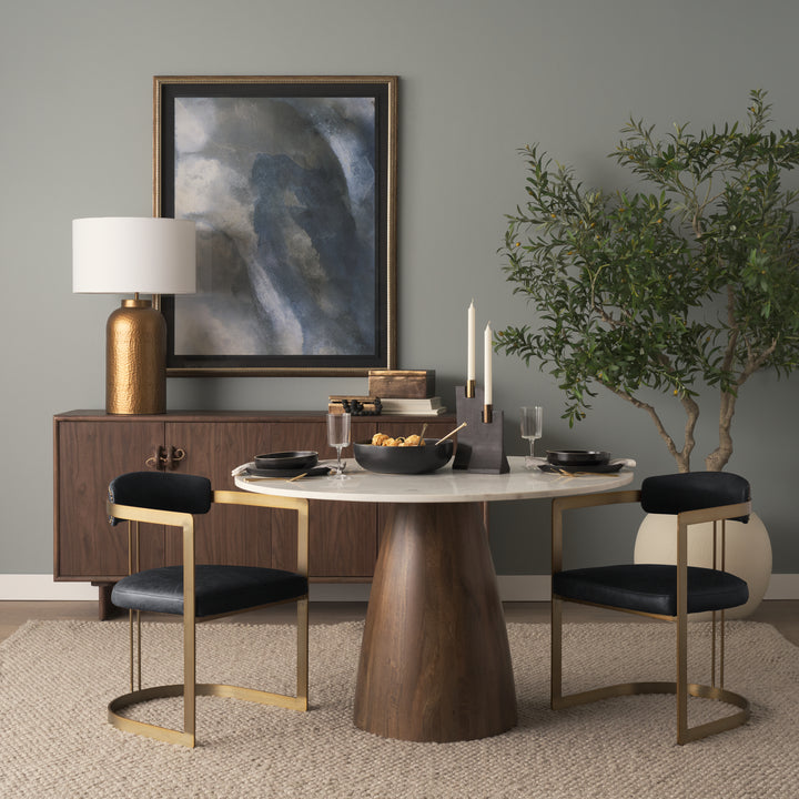 Hollyfield II Black Leather Seat Gold Iron Frame Dining Chair Living Room Mercana