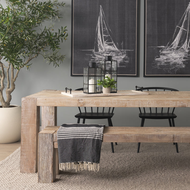 Alfred 35L x 16W Natural Wooden Herringbone Rectangular Tray Decor Mercana