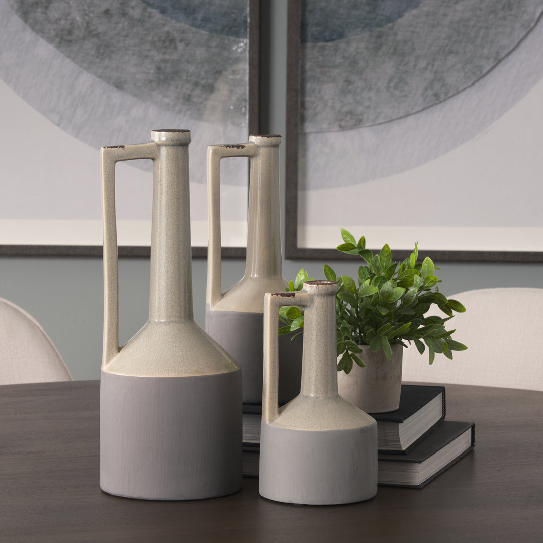 Burton 16.7H Large Two Tone Gray Ceramic Jug Vase Decor Mercana