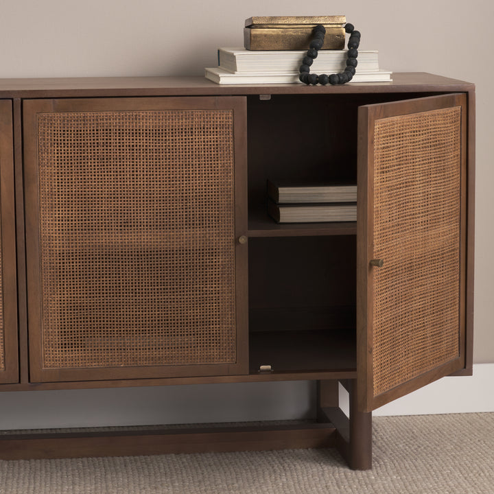 Grier Medium Brown Solid Wood W/Cane Sideboard Dining Room Mercana