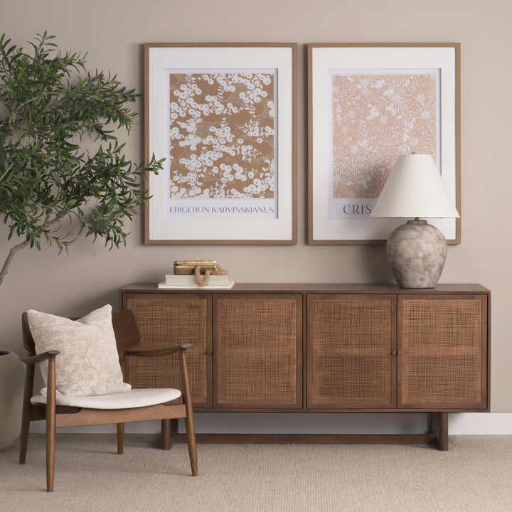 Grier Medium Brown Solid Wood W/Cane Sideboard Dining Room Mercana