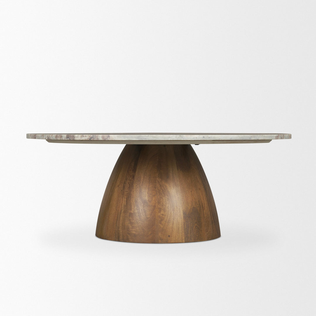 Allyson Round Brown Pedestal w/ Pink Marble Top Coffee Table Living Room Mercana