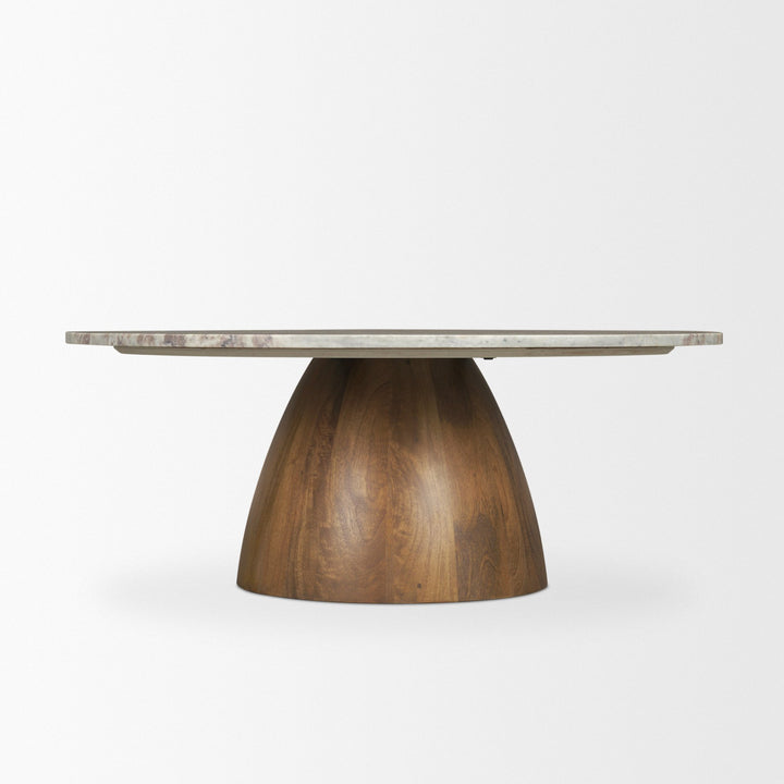 Allyson Round Brown Pedestal w/ Pink Marble Top Coffee Table Living Room Mercana