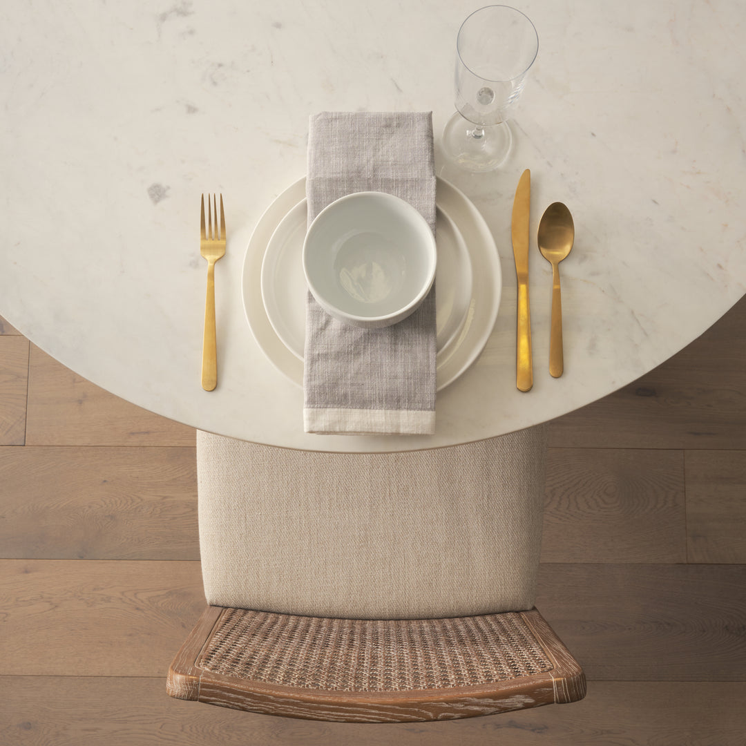 Clara Light Brown Wood W/ Cream Fabric Seat and Cane Back Armless Dining Chair Living Room Mercana