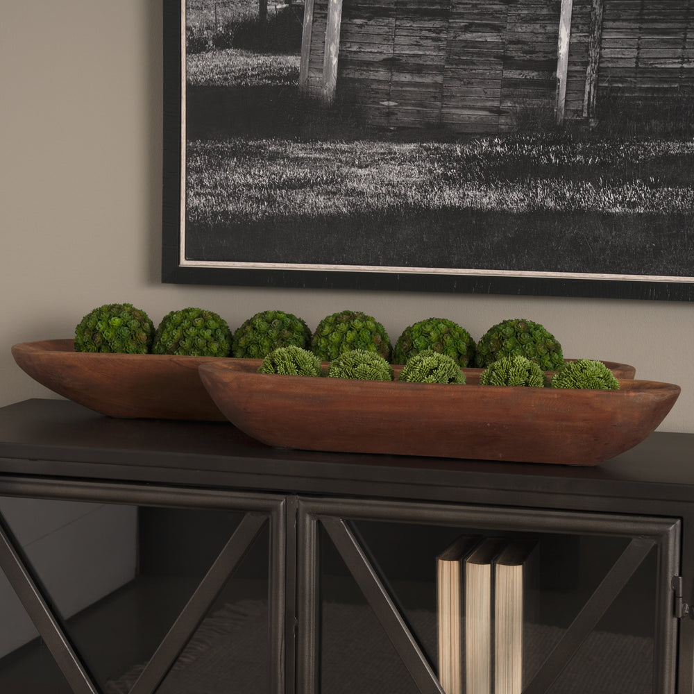 Athena Set of 2 Extra Large Medium Brown Reclaimed Wood Trays Decor Mercana