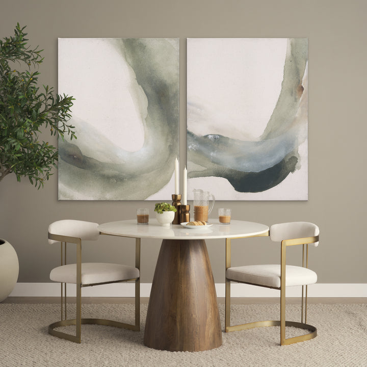 Allyson 42" Round Brown Wood Pedestal w/Banswara White Marble Top Dining Table Dining Room Mercana