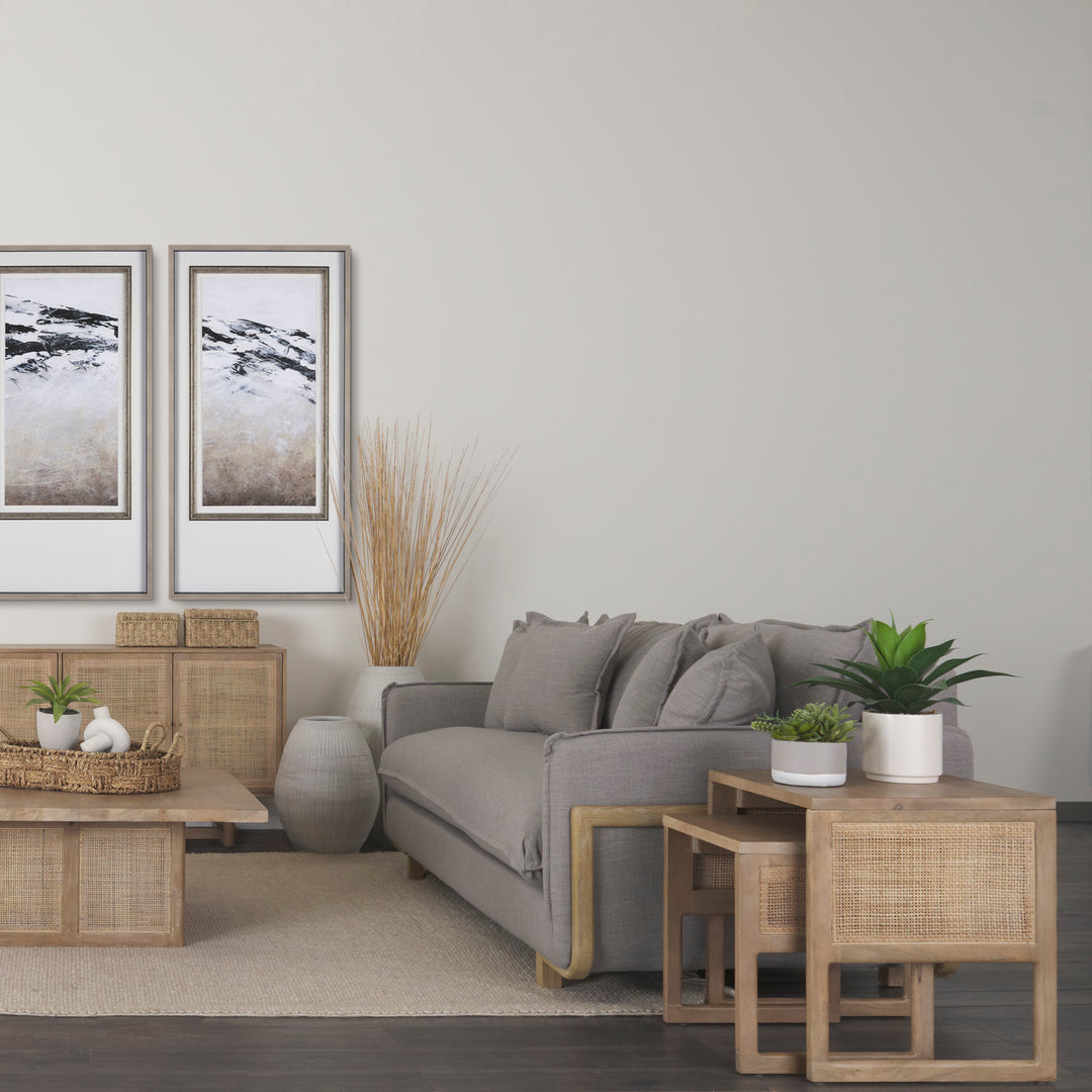 Grier Set of 2 Light Brown Solid Wood w/ Cane Nesting Accent Tables Dining Room Mercana