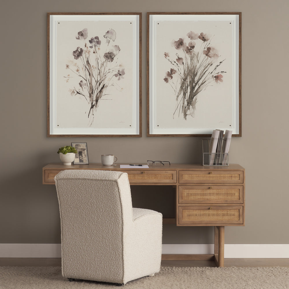 Grier 60" Light Brown Solid Wood W/Cane Office Desk Home Office Mercana