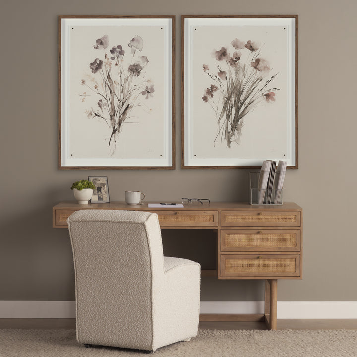 Grier 60" Light Brown Solid Wood W/Cane Office Desk Home Office Mercana