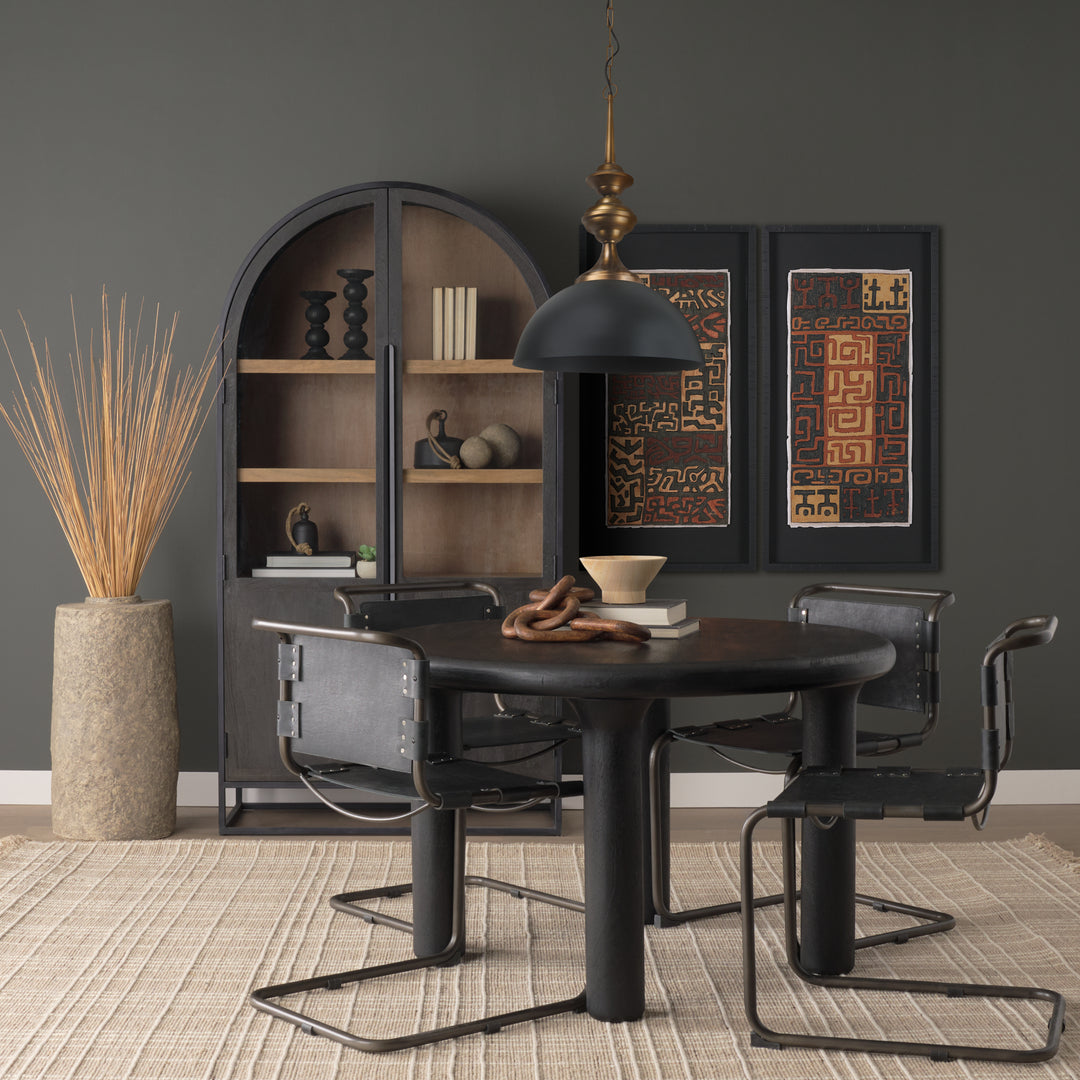 Willson Black Iron W/Antique Brass Dome Pendant Light Decor Mercana