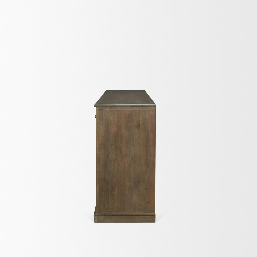 Baron Dark Brown Solid Wood w/ Antiqued Aged Brass Knobs 3-Drawer 6-Door Sideboard Dining Room Mercana